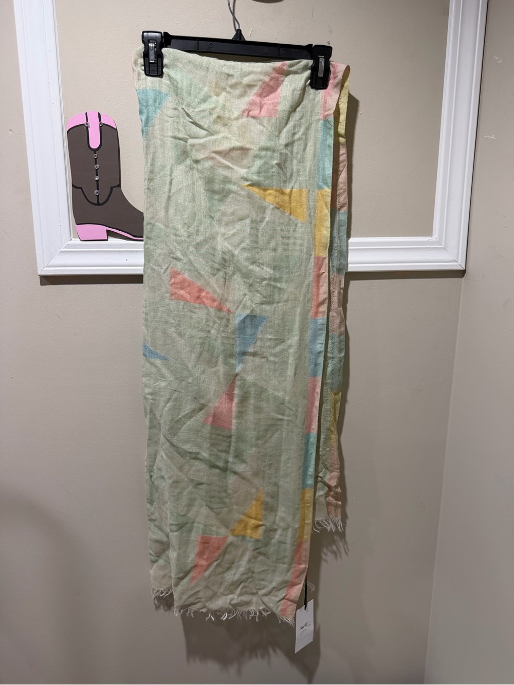 Lightweight Pastel Geometric Wrap Scarf in Cream Multi